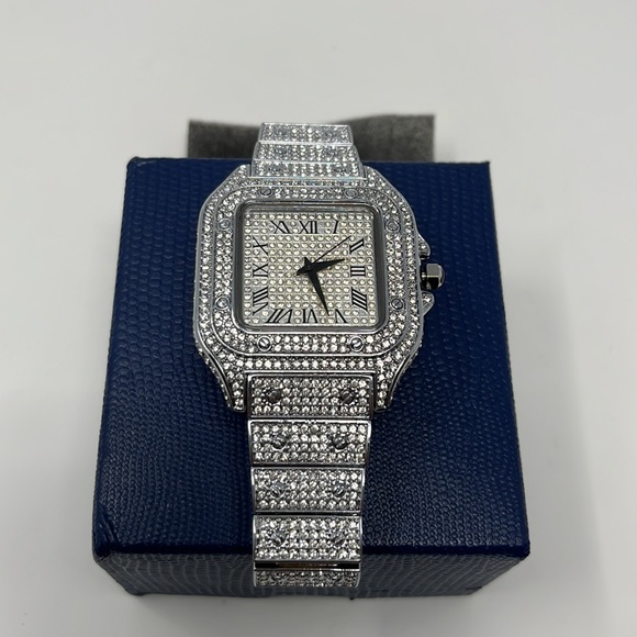 Mens silver square cz diamond watch - Picture 3 of 5